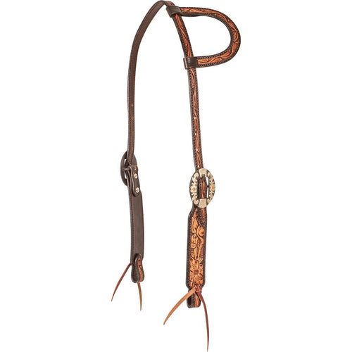 Cashel Two-Toned Floral Tooled Leather Slip Ear Headstall