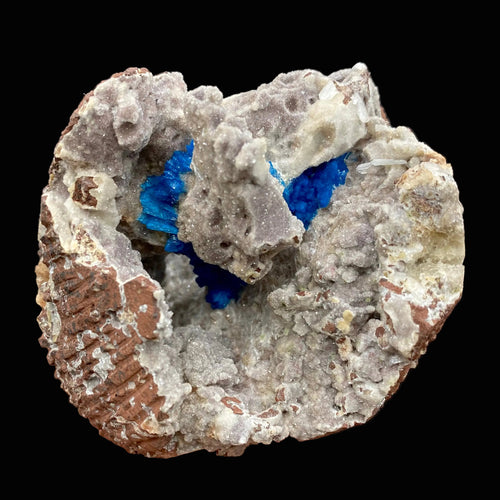 Rare Deep Blue Cavansite in Geode on Heulandite Matrix | Pune, India Collector Mineral Specimen # DK186