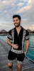 Men's Summer Fashion 3D Printed Short Sleeve Geometric Zip Lapel Shirt Set
