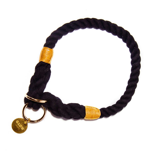 Black Stylish Rope Slip Collar - Glow Pups