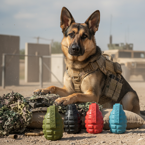 Grenade Shaped eDispenser Durable Dog Chew Toy & Treat Dispenser - Red & Blue