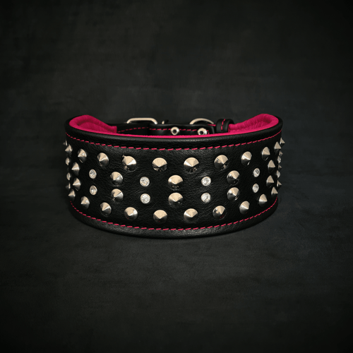 Crystal 2.8 inch wide soft leather collar