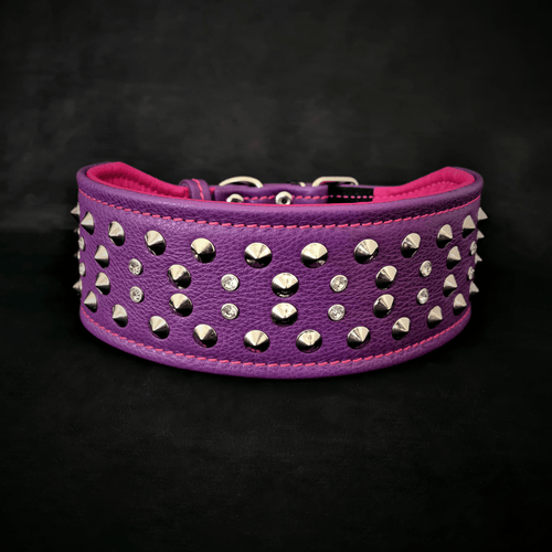 Crystal 2.8 inch wide soft leather collar