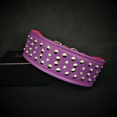 Crystal 2.8 inch wide soft leather collar