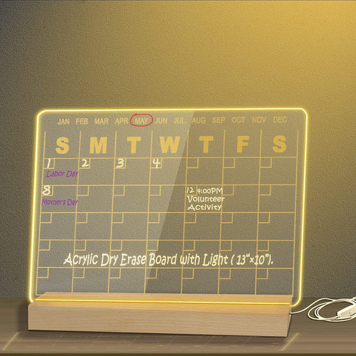 Acrylic Dry Wipe Board With LED Light Transparent Desktop Calendar White Holder