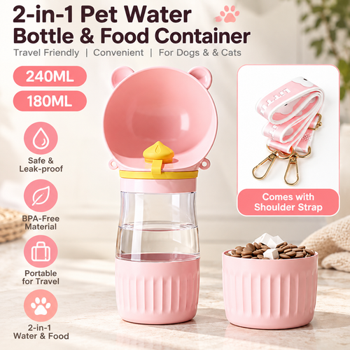 2-in-1 Portable Pet Water Bottle with Food Container
