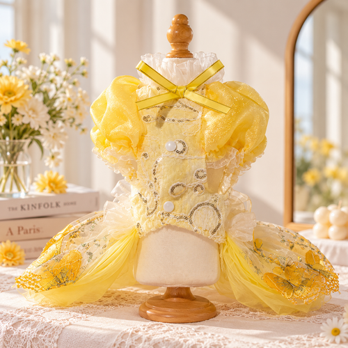 Handmade Butterfly Tulle Pet Dress Pink Yellow