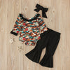 Girls Camouflage Long Sleeve Romper Black Flared Trousers Headband Set