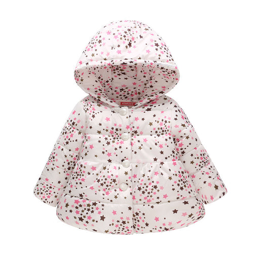 Girls' Hooded Fashion Printed Cotton-padded Jacket