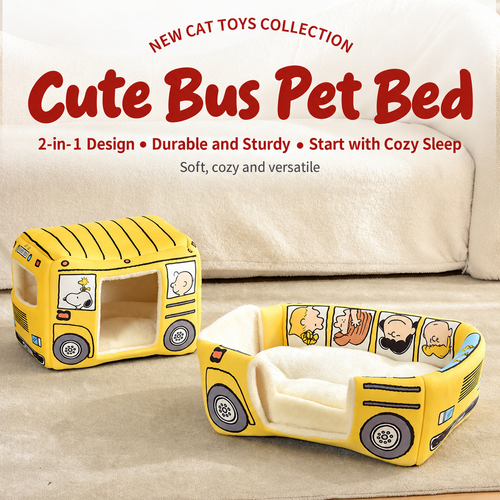 Cartoon Bus 2-in-1 Pet House Bed