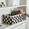 Black And White Hand Woven Storage Basket PU