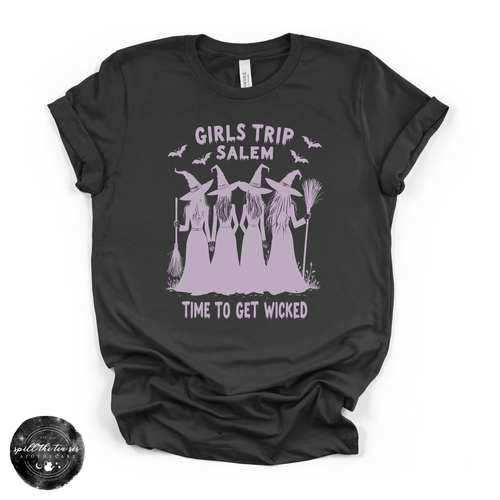 Girls Trip to Salem Tee | Witchy Travel Graphic T-Shirt {WHITE DESIGN}