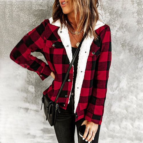 New Red plaid Winter jacket for women