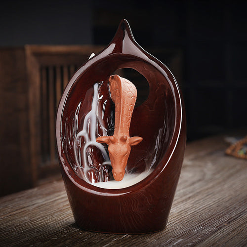 F Ceramic Waterfall Incense Burner Buddha Hand Censer Holder Indoor Smoke Backflow Incense Fountain Buddhist Altar Table Decor