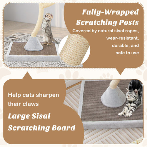 70 Tall Metal Cat Tree Tower with 3 Plush Perches & Sisal Scratching Posts