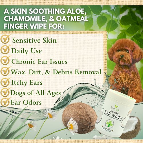 Natural Dog Ear Cleaning Wipes | EcoBark Coconut Finger Wipes (50 Count)
