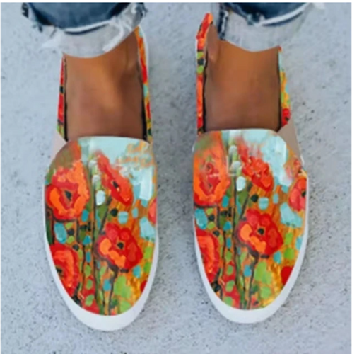 Large Size Women's Shoes Snake Skin Stitching Printed Flat Canvas Shoes Women