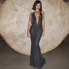 European And American Fashion Solid Color Deep V-neck Backless Sexy Hot Girl High Waist Hip Bag Dress