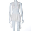 Short Stitching Ribbon Halter Lace Hollow-out Deep V-neck Backless Hot Girl Dress