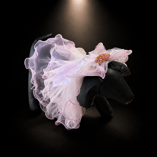 Pink Blue Tulle Flower Pet Veil Hair Clip