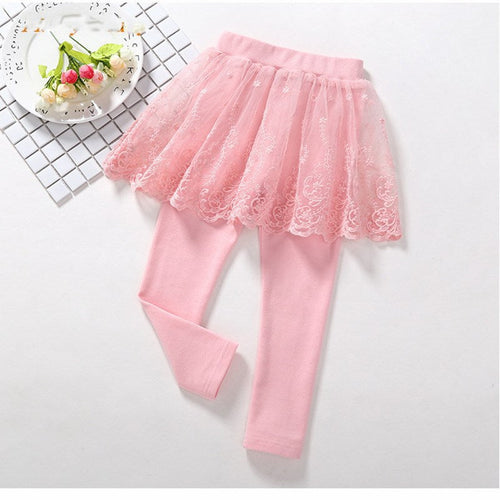 Children's Fake 2 Girls Leggings Cotton Lace Skirt Pants
