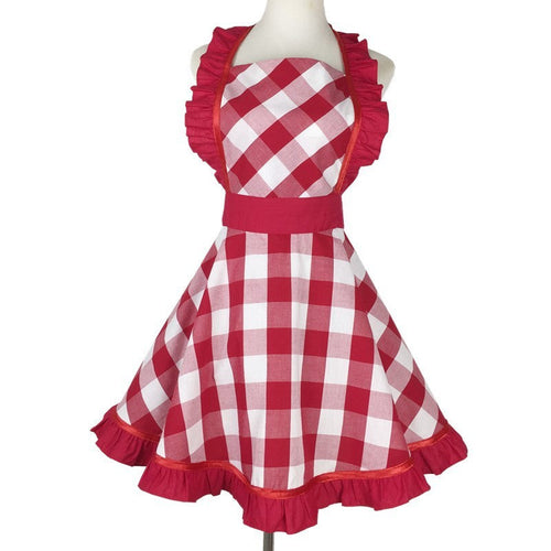 Vintage Plaid Cotton Apron Home Kitchen