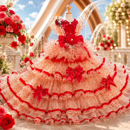 Luxury Red Ivory Pet Wedding Gown with Long Train