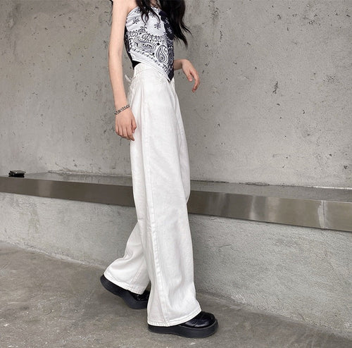 Straight-leg High-rise Casual Wide-leg Jeans