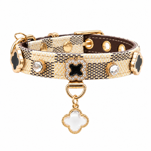 Clover Rhinestone Leather Pet Collar