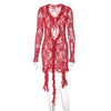 Hot Girl Lace See-through Deep V-neck Slim-fit Sheath Dress