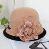 Black Brim Woolen British Feather Flower Top Hat