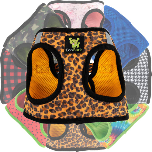 EcoBark Step In Dog Harness - XXXS to Small Breeds- Reflective Soft Mesh Harness for Teacup, Small Dogs and Puppies / Cheetah