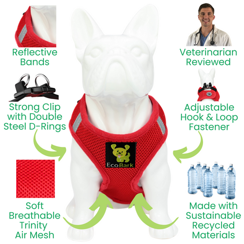 EcoBark Step In Dog Harness - XXXS to Small Breeds- Reflective Soft Mesh Harness for Teacup, Small Dogs and Puppies / Red
