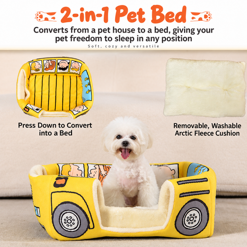 Cartoon Bus 2-in-1 Pet House Bed