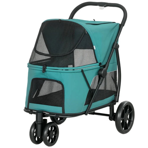 3 Wheel Pet Stroller with Easy One-Click Quick Fold, Mesh Window, Washable Cushion, for Medium Dogs