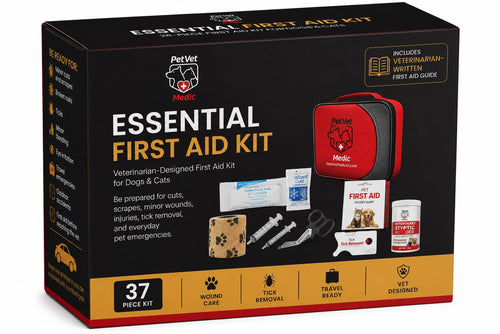 PetVet Medic® Essential Pet First Aid Kit-37 piece Dog & Cat Emergency Kit with Veterinarian-Curated Supplies & First Aid Guide