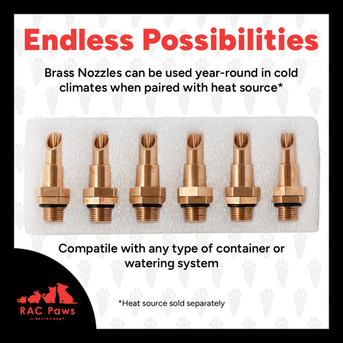 RAC Paws DIY Waterer Kit – Six (6) Pack Horizontal Brass Nozzles – Great for Rabbits, Guinea Pigs, Ferrets and Other Small Animals