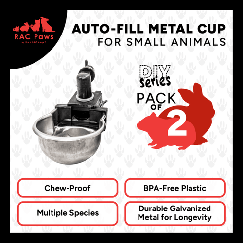 RAC Paws by RentACoop DIY Auto-Fill Metal Cup Waterer Kit 2-Pack - Great for Small Animals, Pets, Bunnies, Ferret, Chickens, Hamsters, Guinea Pigs, Rabbits, Chinchillas, Mice, Rats