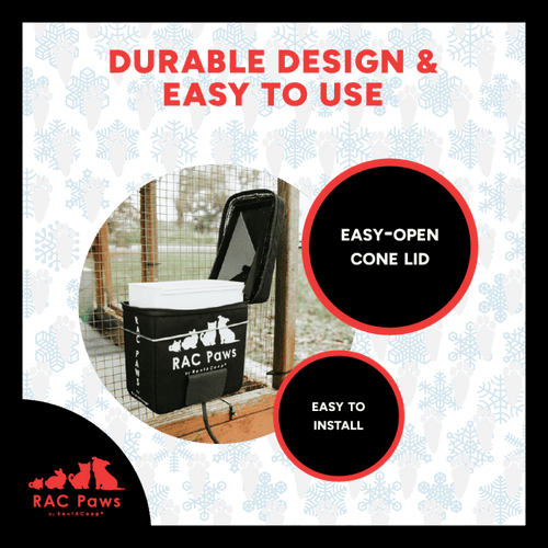 RAC Paws by RentACoop Zero Chill Heated Drinker – 64 oz All-in-One Small Animal Waterer with Heater & Insulated Cover