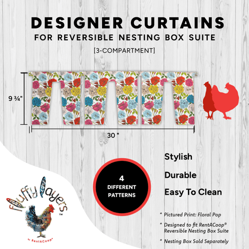 Fluffy Layers Curtains for RentACoop Nesting Box Suite - Roosters & Roses