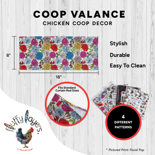 Fluffy Layers Coop Valances - Roosters & Roses