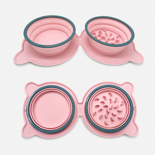 Collapsible Travel Double Pet Bowl