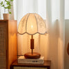 French Retro Fabric Oak Solid Wood Fabric Table Lamp Bedroom Ambience Light