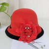 Black Brim Woolen British Feather Flower Top Hat