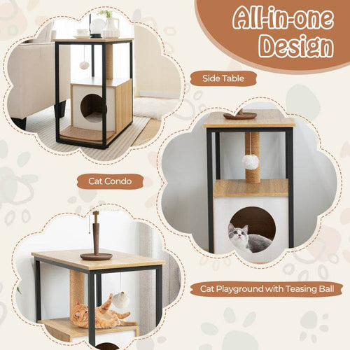 Modern Cat End Table with Scratching Post