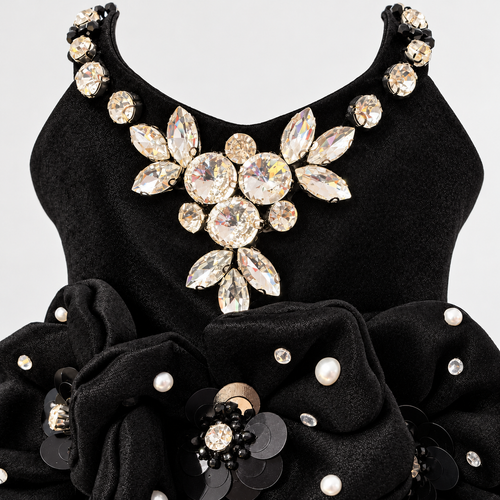 Handmade Black Satin Jeweled Pet Dress