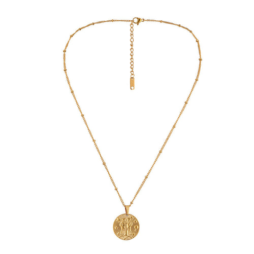 Stainless Steel Round Twelve Constellation Coin Relief Necklace
