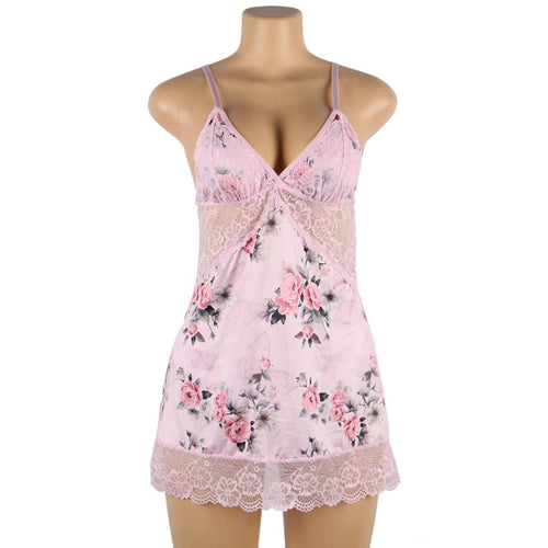 Plus Size Embroidery Patchwork Lace Sleeping Dress