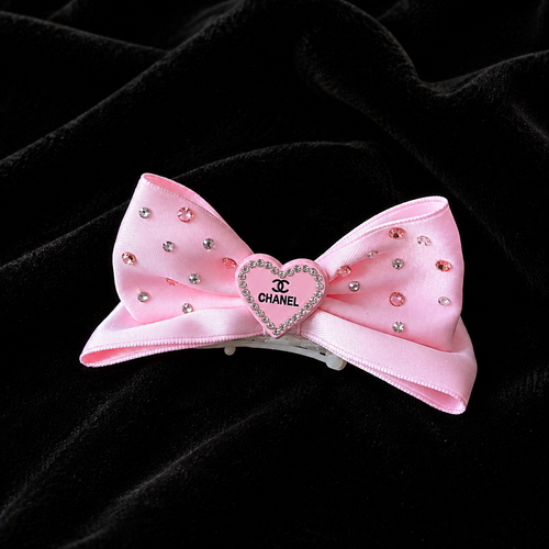 Satin Rhinestone Pet Bow Hair Clip