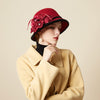 Black Brim Woolen British Feather Flower Top Hat